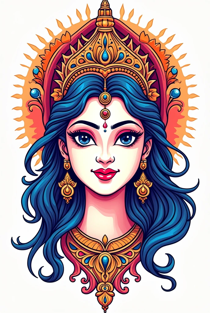 Maa Durga beautiful face sign design, colourful line art, hd, white background, png, vector image