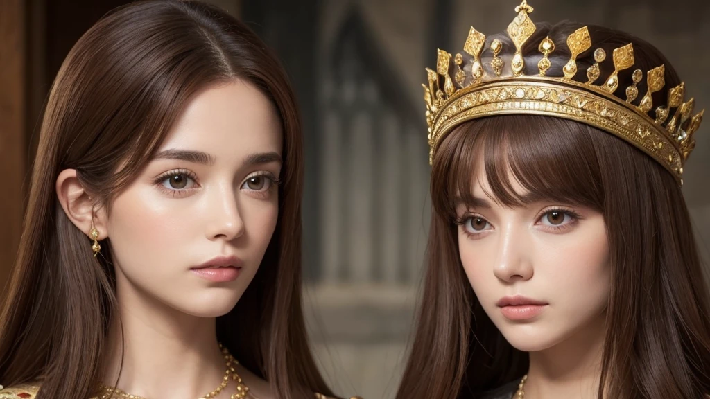 beautiful face, Queen of Medieval Spain, brown hair