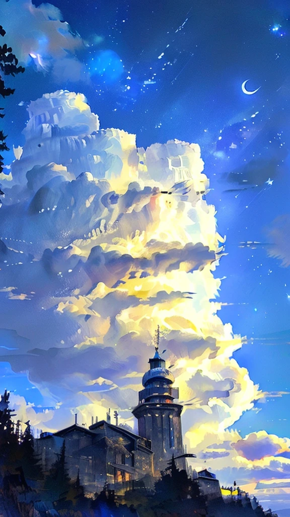 High resolution, Starry Sky、Mountain、nature、milky way、mysterious、Full moon peeking through the clouds