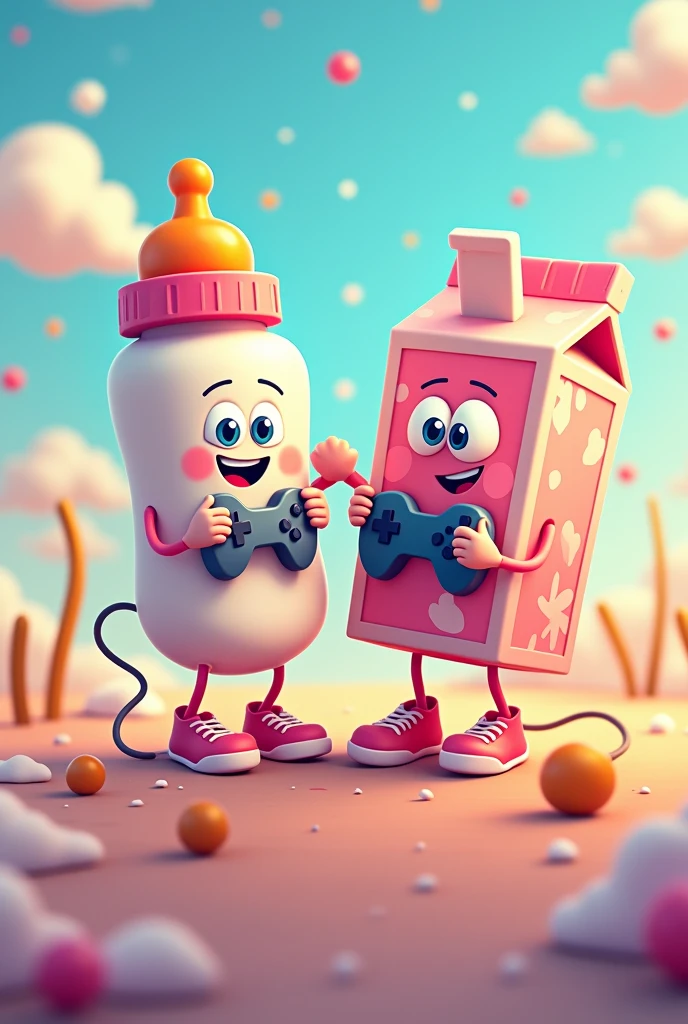 Baby bottle and milk carton gaming logo