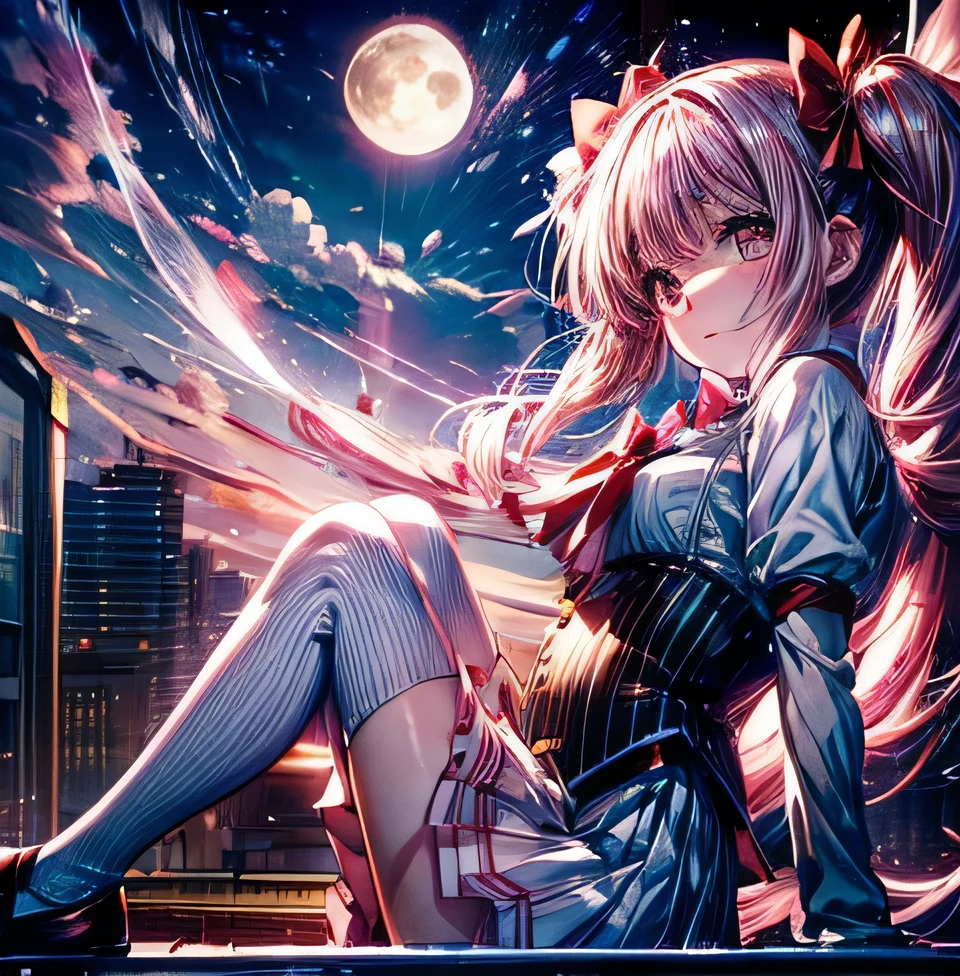 Madoka Magica Madoka beautiful girl Pink Twintails uniform moon School night Bangs Patsun
