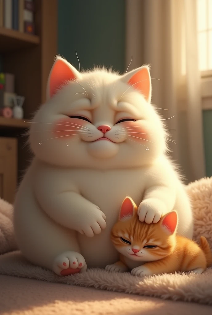 Chubby cat and kitten is crying