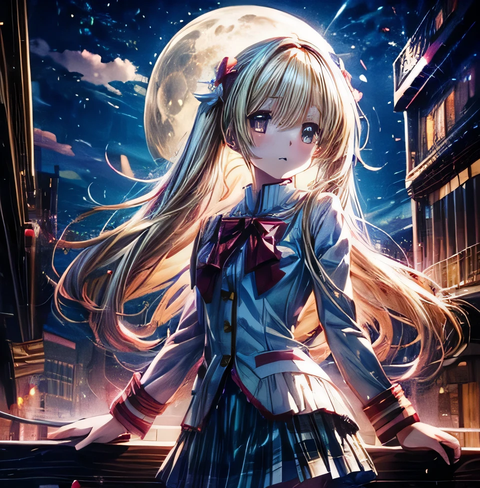 Madoka Magica　Tomomi　Blonde　beautiful girl　　　uniform　　moon　School　night　Bangs Patsun　　