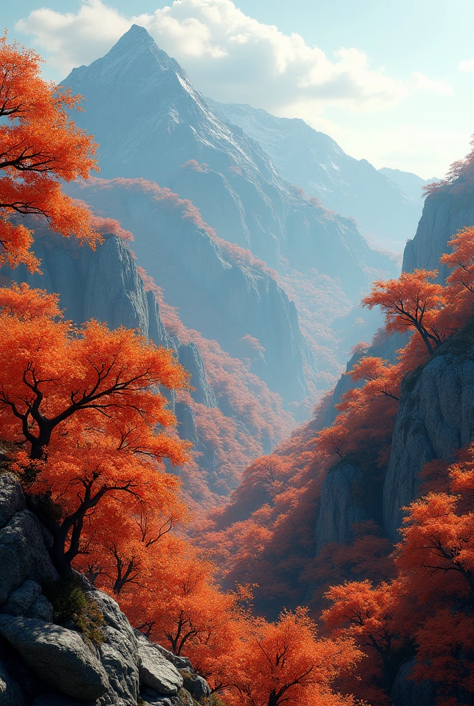 Panorama,There is a mountain covered with persimmon trees.(best quality,4K,8k,High level,masterpiece:1.2),Ultra Detailed,(lifelike,Photo real,Photo real:1.37)