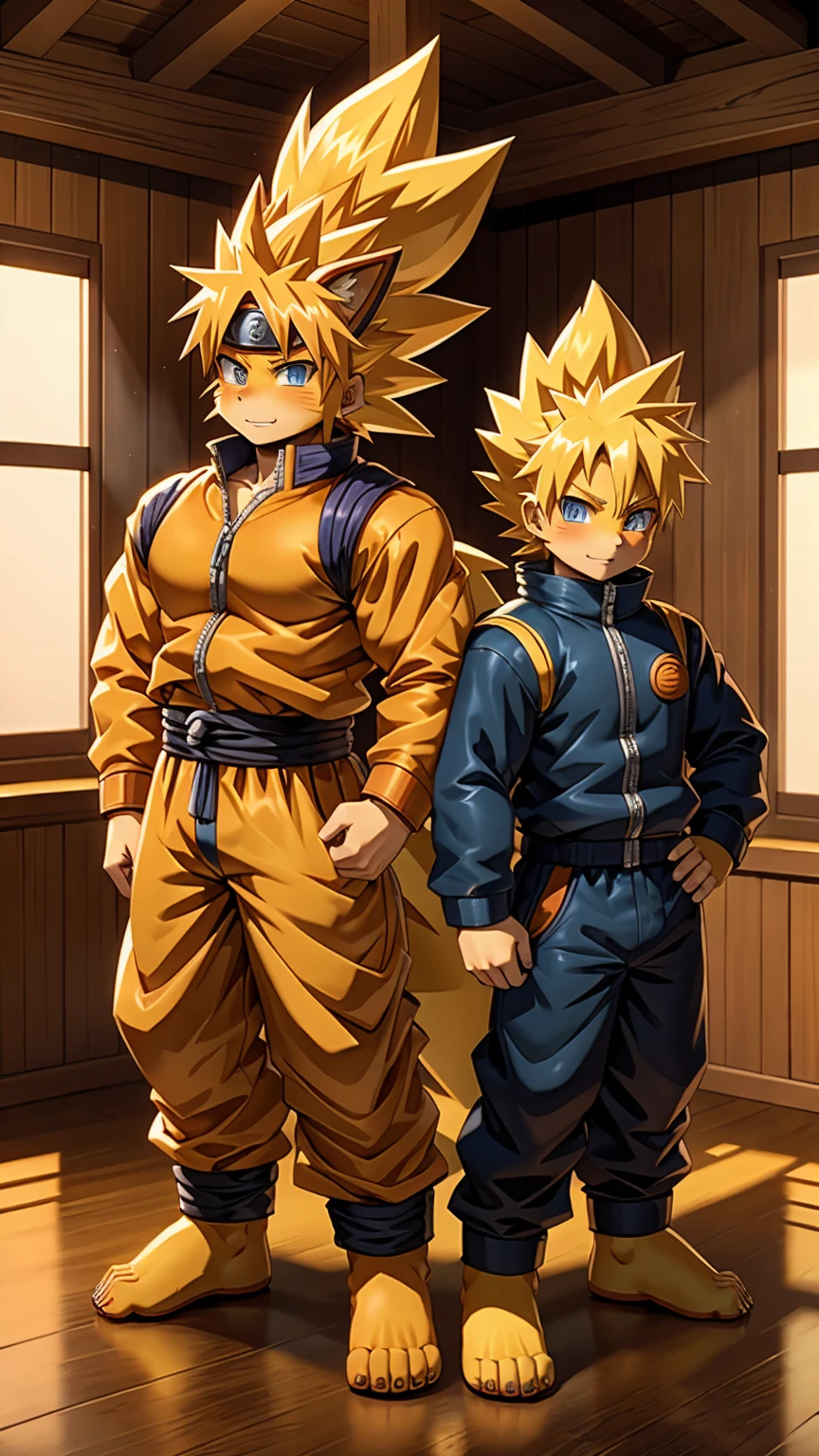 Highest quality,Full body image,2boys,Super Saiyan Naruto and a Super Saiyan dressed as Naruto