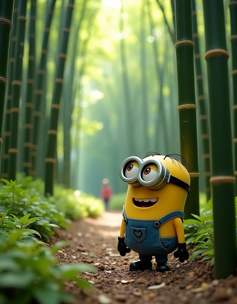 
Minion Kevin . Kevin goes to Kyoto to visit the Arashiyama Bamboo Forest. Fascinated by the towering bamboo trees, Kevin decided to climb a bamboo tree., but