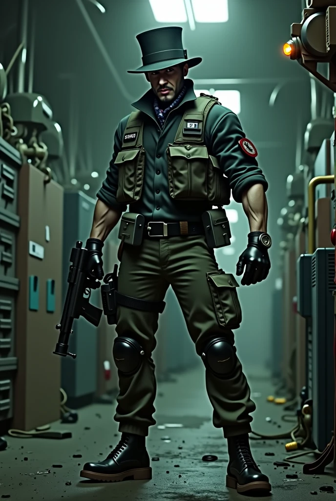 Bill cipher from the tv show gravity falls dressed as solid snake from the video game metal gear solid