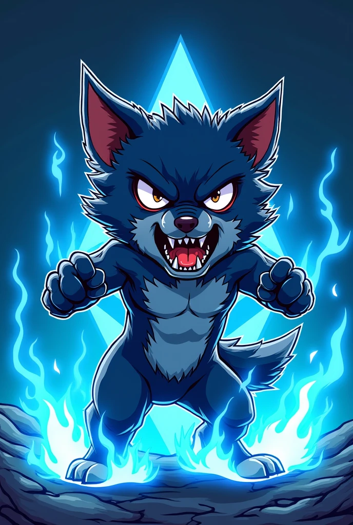 The Wolverine as a baby in as a wolf angry as a cartoon with blue fire and the ethereum logo