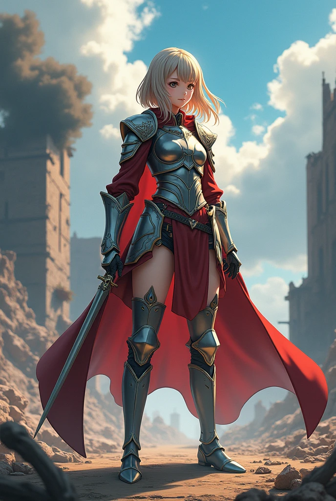 Beautiful anime girl in a victorious battle zone