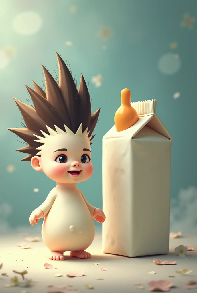 Baby bottle and milk carton with the haircut of a character from the game Valorant
