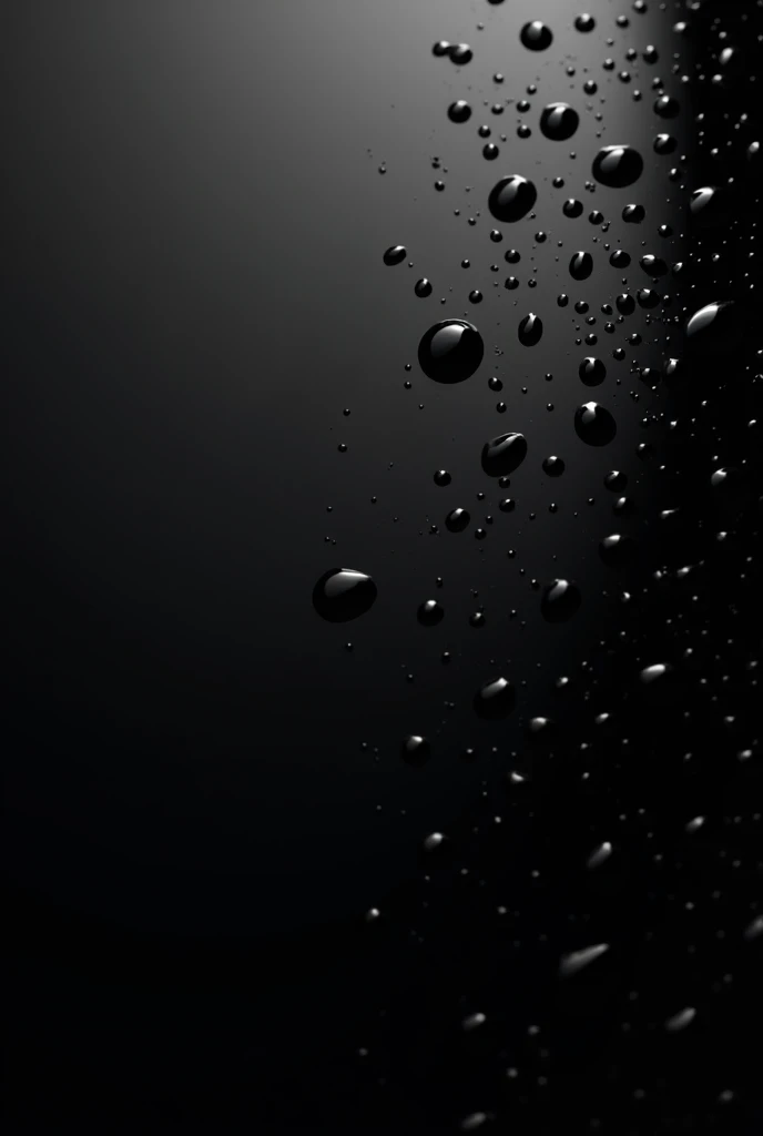 "A full black AMOLED background with a minimalist and elegant design. The image features a deep, pitch-black background with subtle water droplets scattered across the surface. Each droplet reflects light in a delicate manner, creating a slight sheen without overpowering the darkness. The droplets are of various sizes, some appearing as tiny beads while others are larger, with faint reflections and soft highlights. The overall aesthetic is sleek and modern, emphasizing the contrast between the black background and the glistening water droplets."