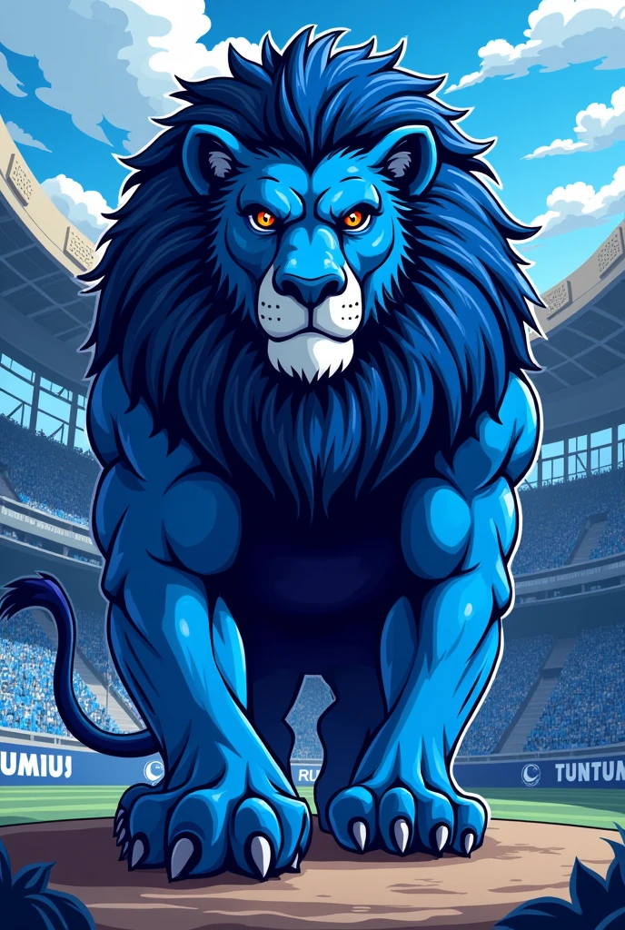 A lion mascot for a TUNTUM team, of the color blue