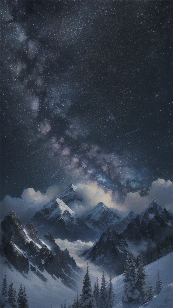 High resolution, Starry Sky、Mountain、nature、milky way、mysterious、Full moon peeking through the clouds
