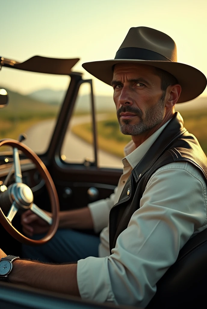 A man in car