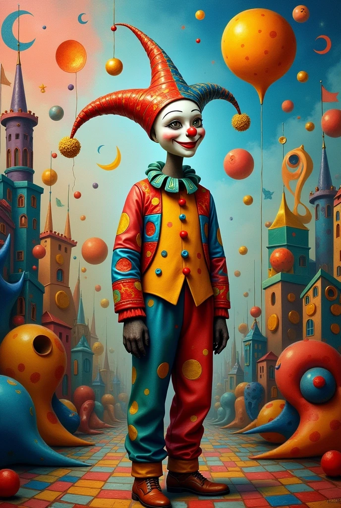 (photorealism:1.2), Juan Miro's painting of Harlequin's carnival framed