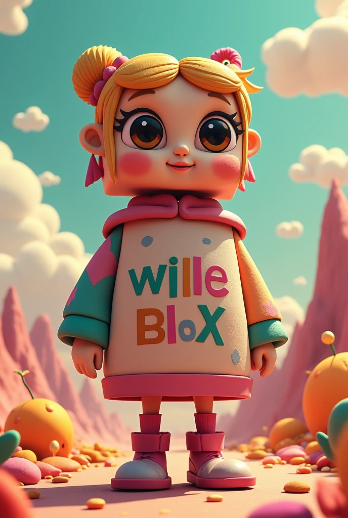 Square girl with a coat that says wille blox