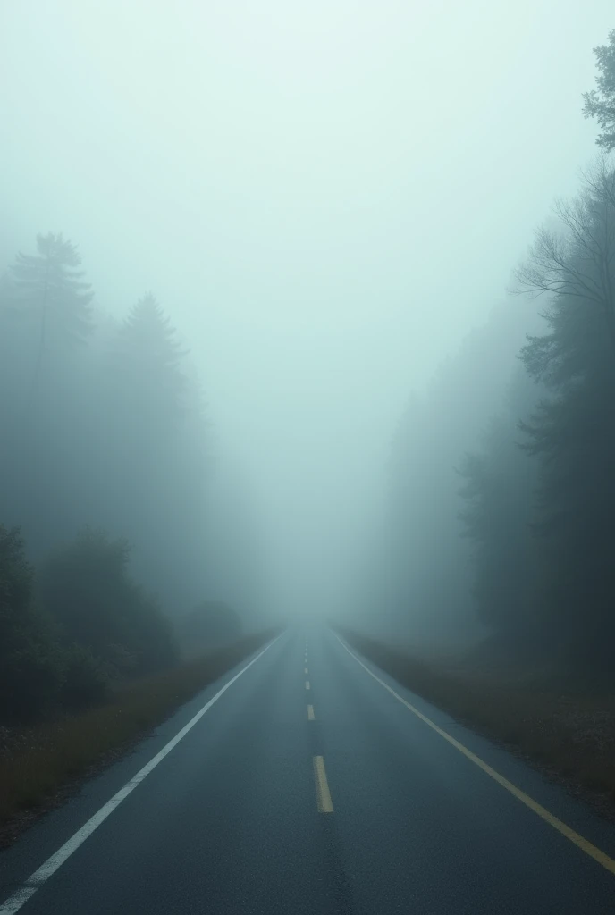  A straight road, but the end of it is shrouded in fog, making it impossible to see the destination.