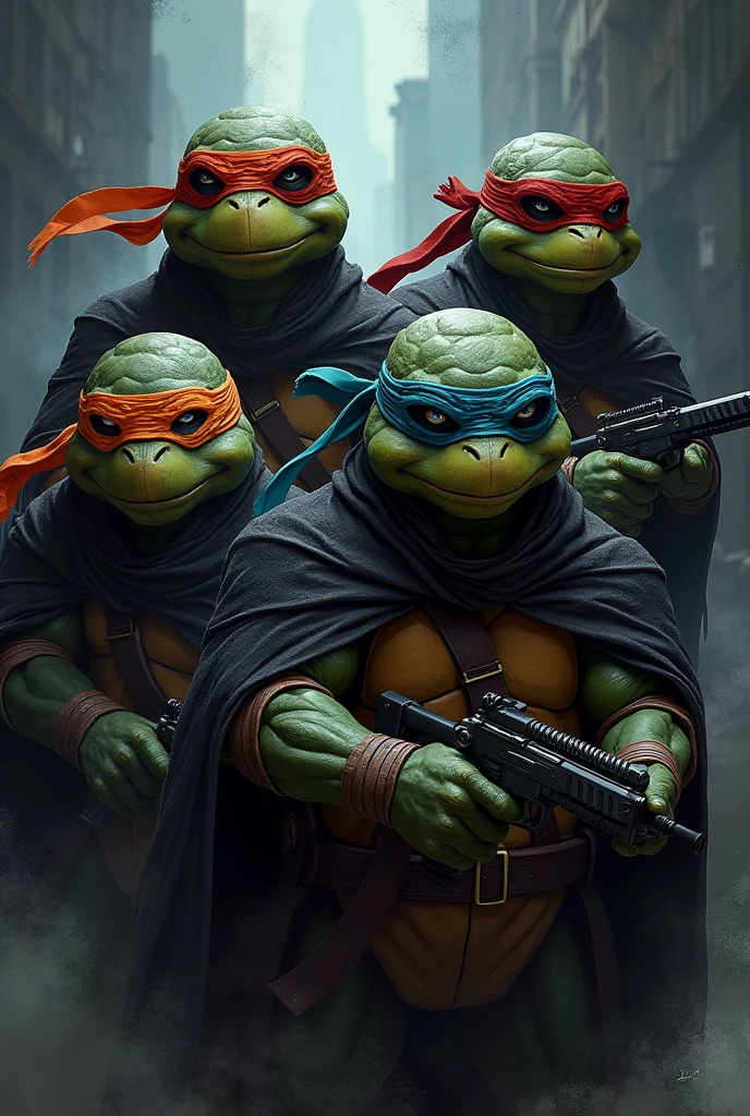 The age Mutant Ninja Turtles dressed as bandits