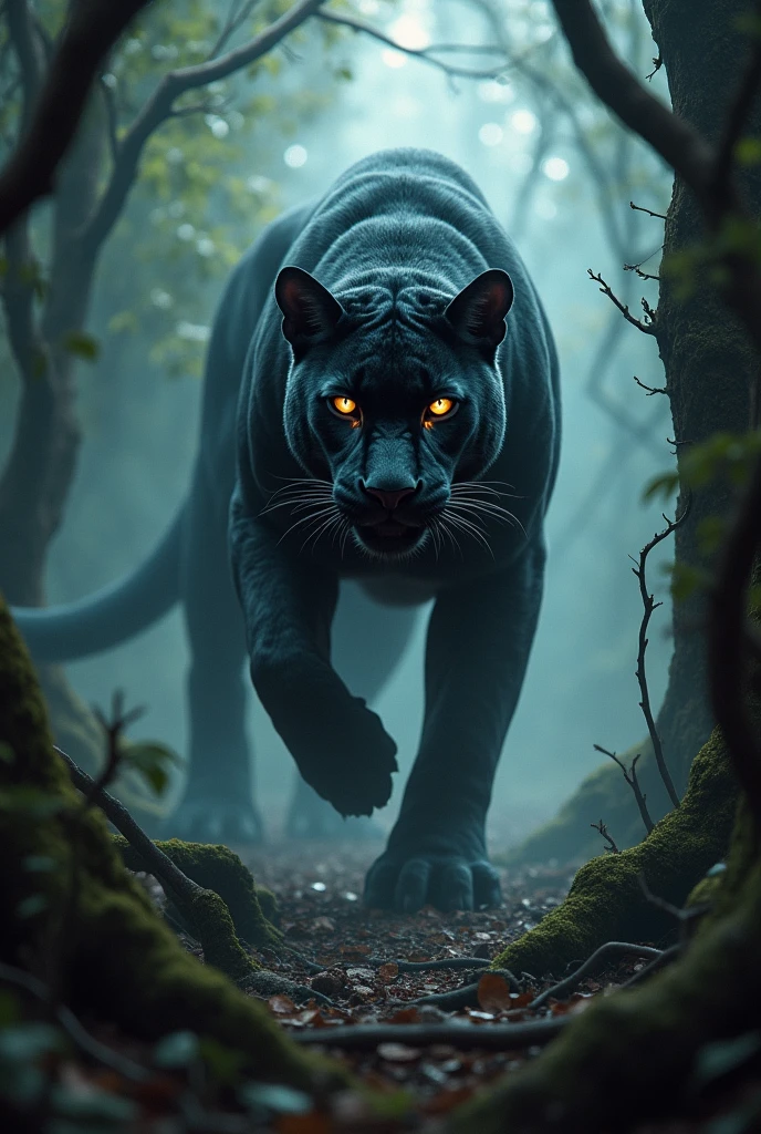 A panther jaguar half evil spirit and half animal in the scary forest