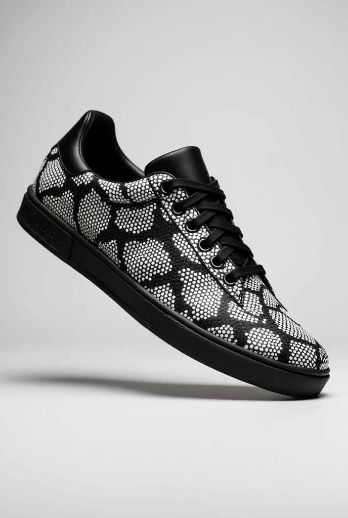 a casual MEN'S tennis shoe WITH ANGUINE CHICKEN PRINT in black and white