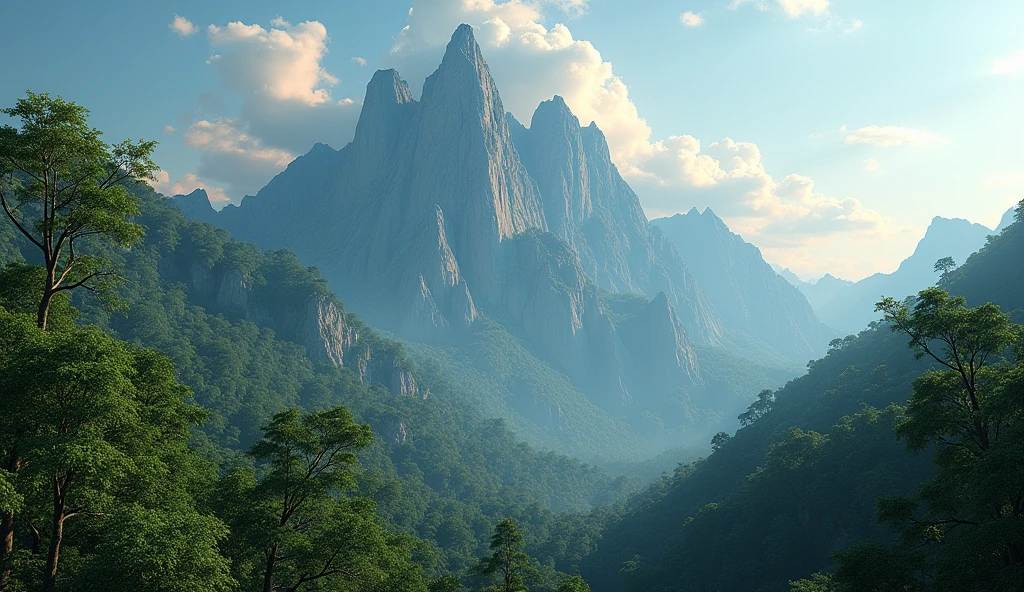 Front view,There is a mountain with many ash trees growing on it.(best quality,4K,8k,High level,masterpiece:1.2),Ultra Detailed,(lifelike,Photo real,Photo real:1.37)