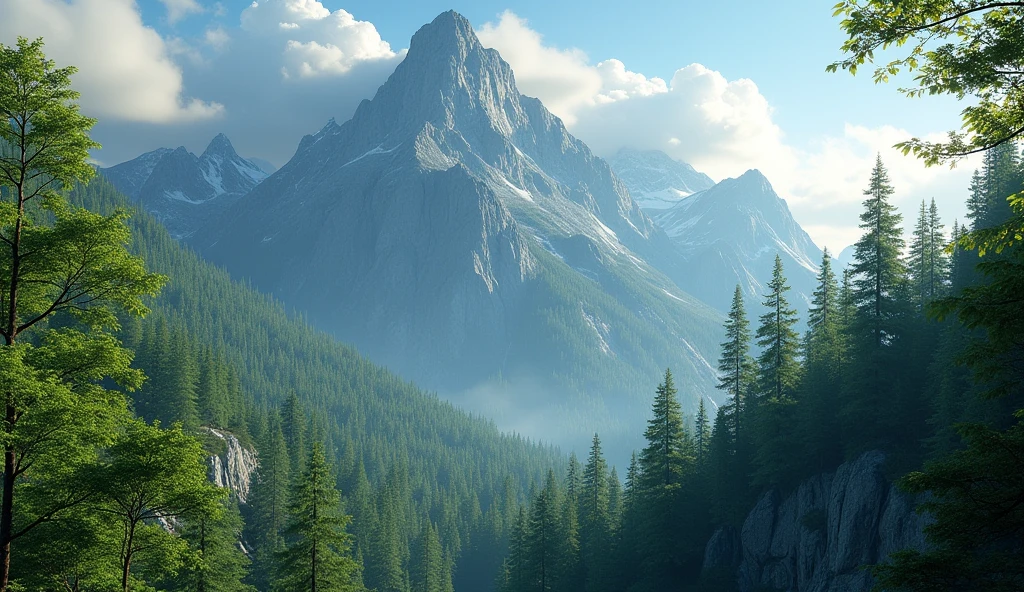 Front view,There is a mountain with many ash trees growing on it.(best quality,4K,8k,High level,masterpiece:1.2),Ultra Detailed,(lifelike,Photo real,Photo real:1.37)