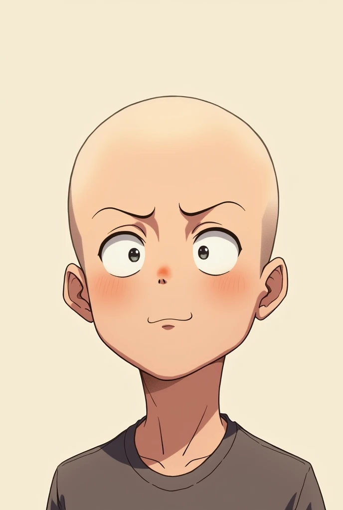 man with a very big head, bald anime style