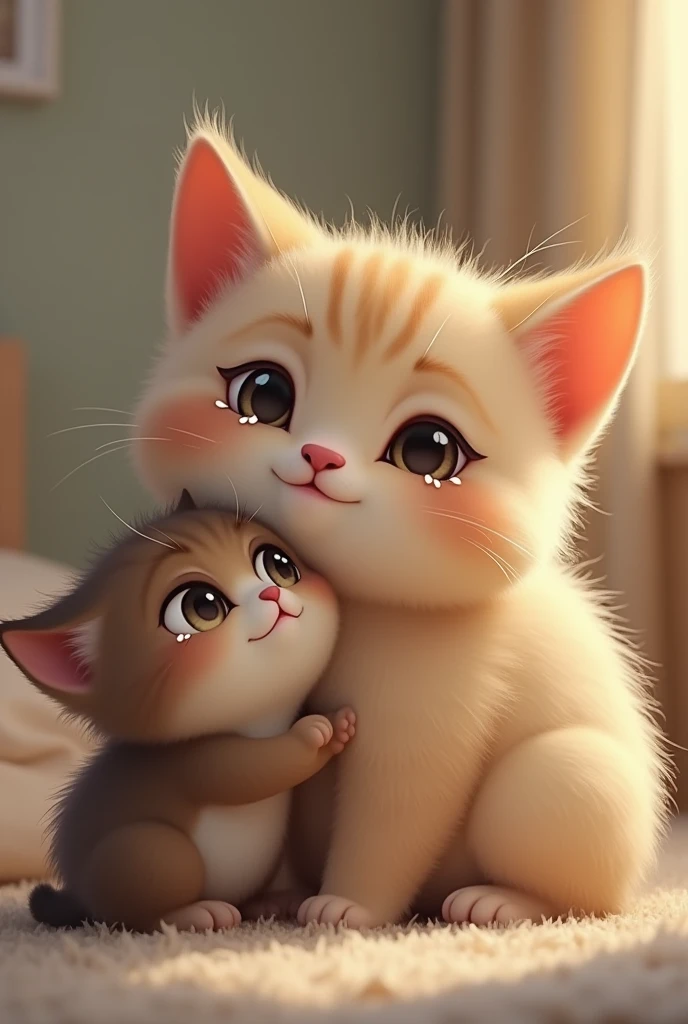  Chubby cat and kitten tears from eyes 