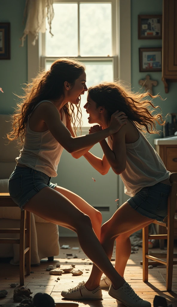 Violent fight between two age girls at home 