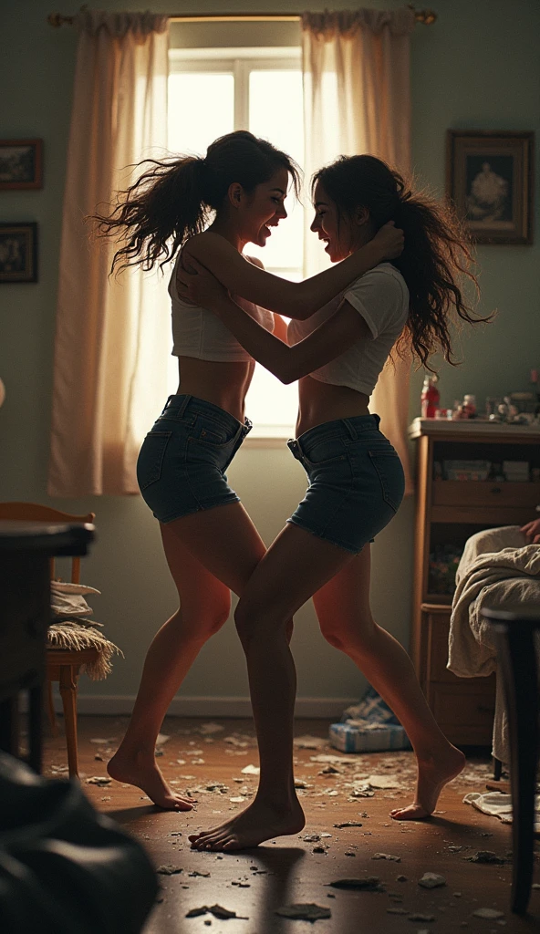 Violent fight between two age girls at home
