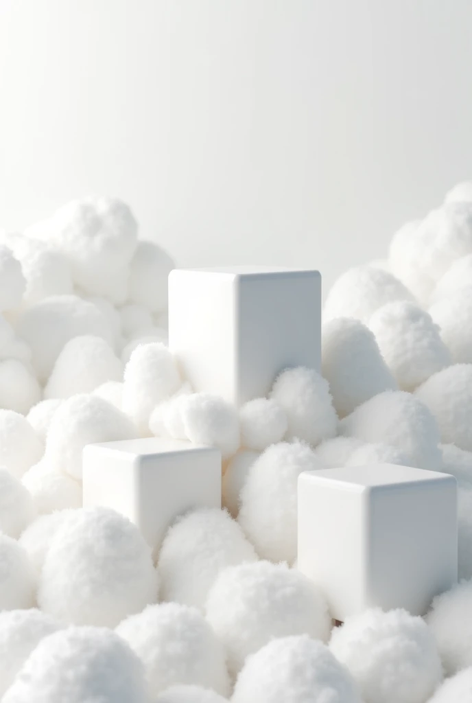 Cube shaped white strawberry embedded marshmallows in a white background