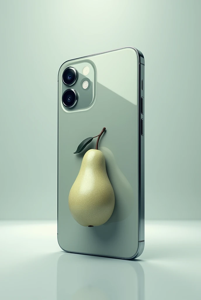 Generates a technological cell phone with a pear symbol 🍐 (to fruit) as if it were Apple&#39;s dough and create something similar to the iPhone. The cell phone is gray 