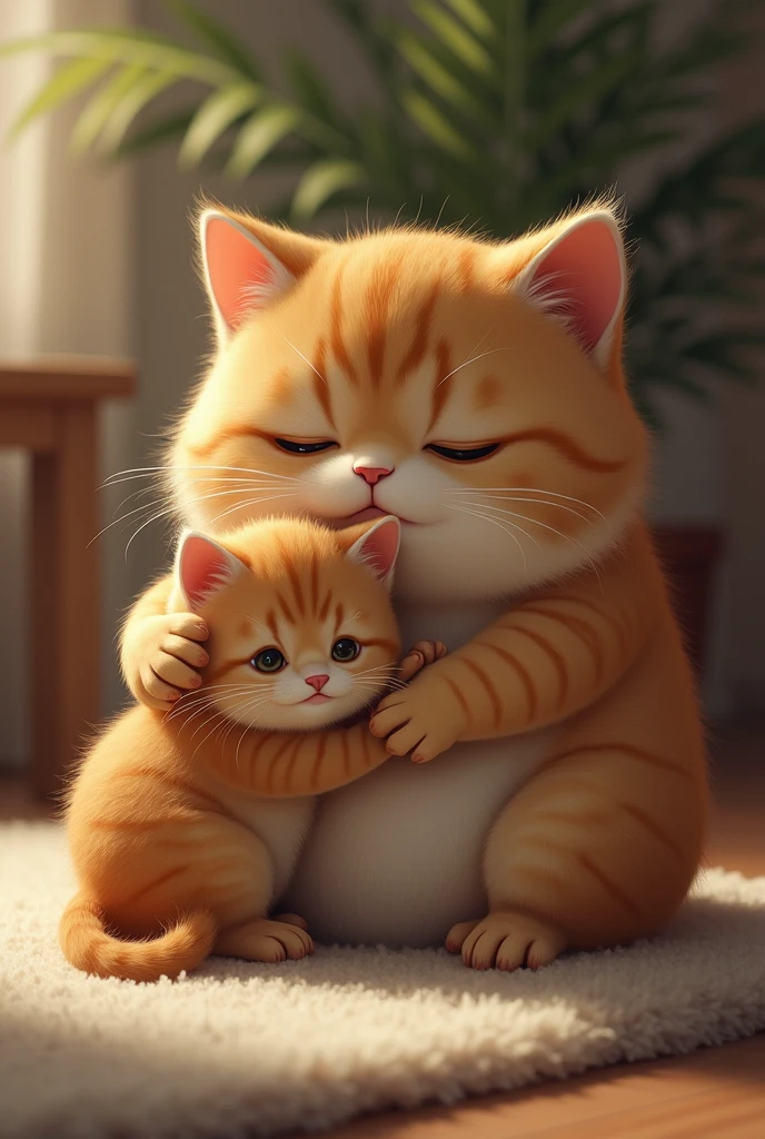  Chubby cat and kitten is crying sad