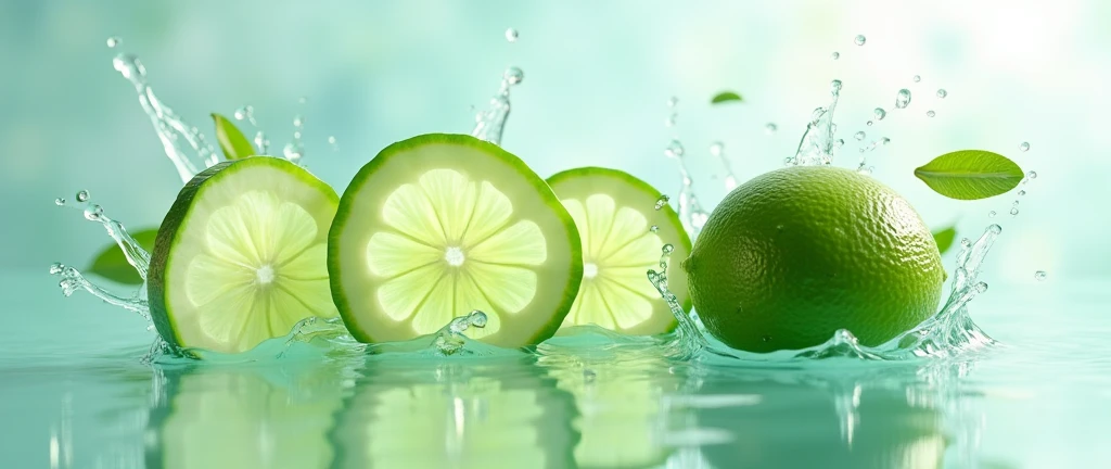 Splash of green lime and sliced cucumber background,
Natural water that includes sliced cucumber and green lime and whole cucumber