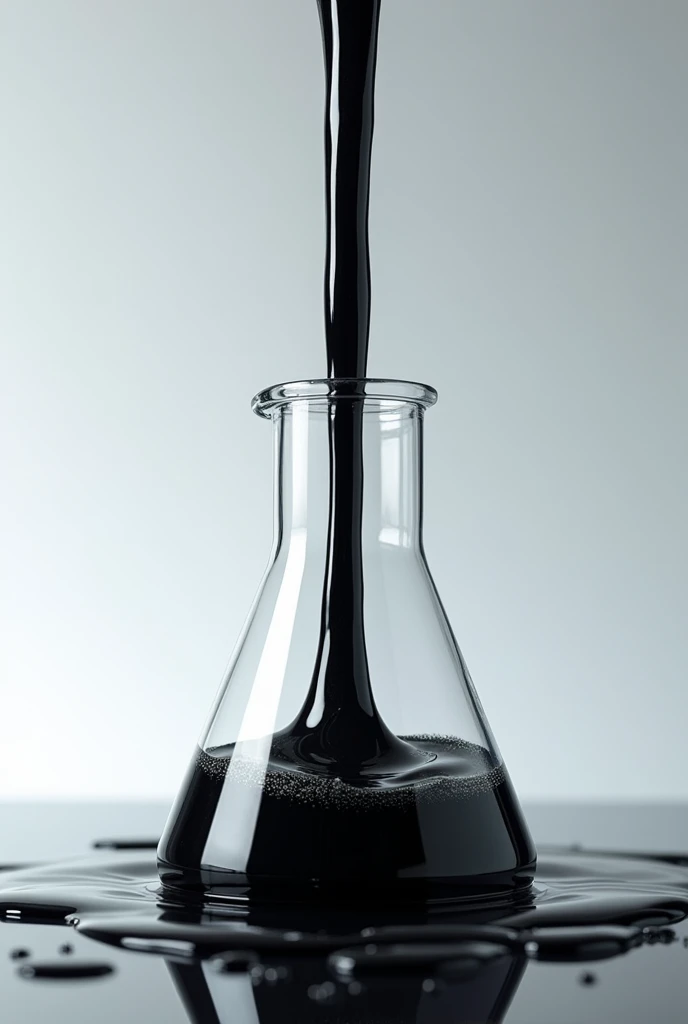 black liquid, thick falling into a beaker