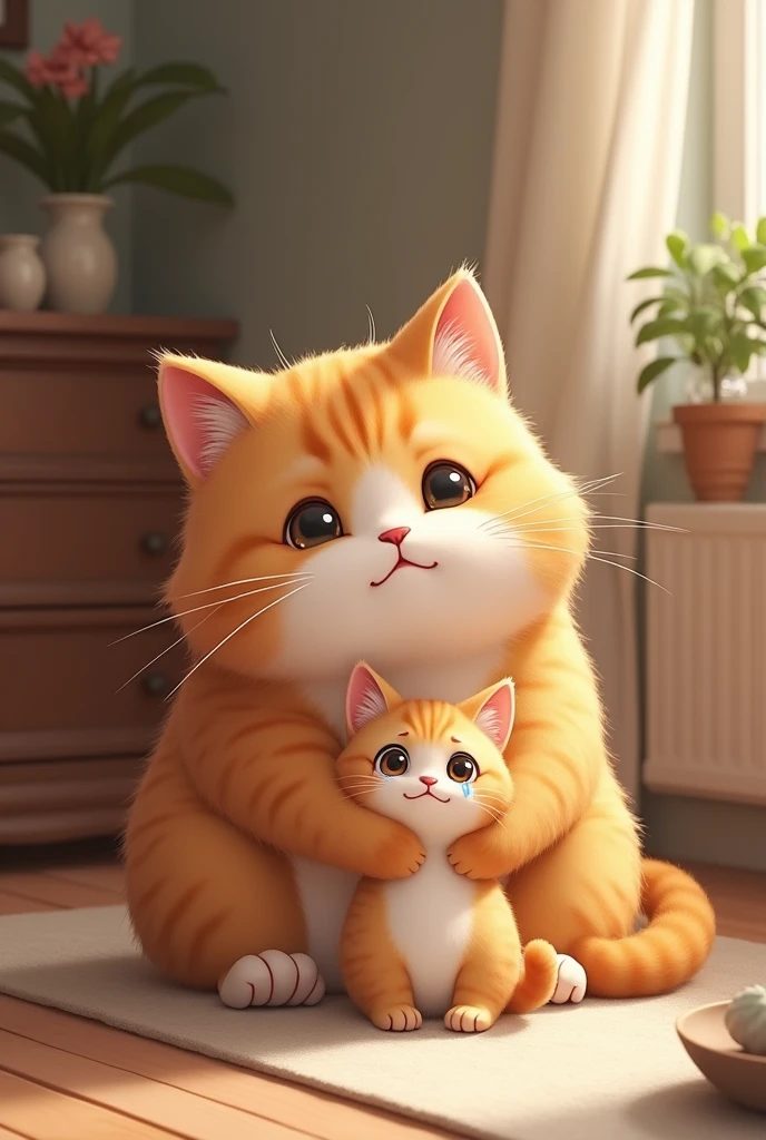  Chubby cat and kitten is crying tears from eyes