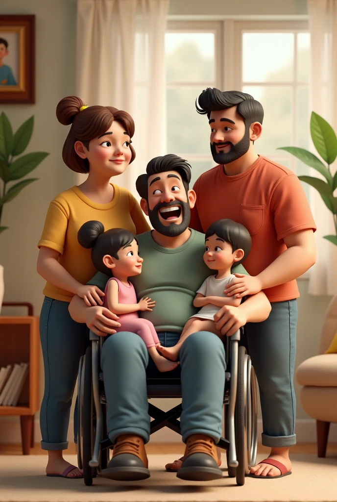 You can create a 3D image of a family consisting of the following members:
1 a 60-year-old woman of 1,50m tall with short brown hair 2 a 60 year old man in a wheelchair with black hair and no beard 3 a 35 year old man with slight overweight, white skin and black hair 1,75m tall without a beard 4 a 35 year old man, 170m tall, white skin and black hair, without a beard 5 a 2 woman, thin, white skin, brown hair with blonde streaks 6 a 3 woman with cinnamon skin and black hair 7 a girl with cinnamon skin and dark hair ?
There are 3 women in total. , 3 men and a girl