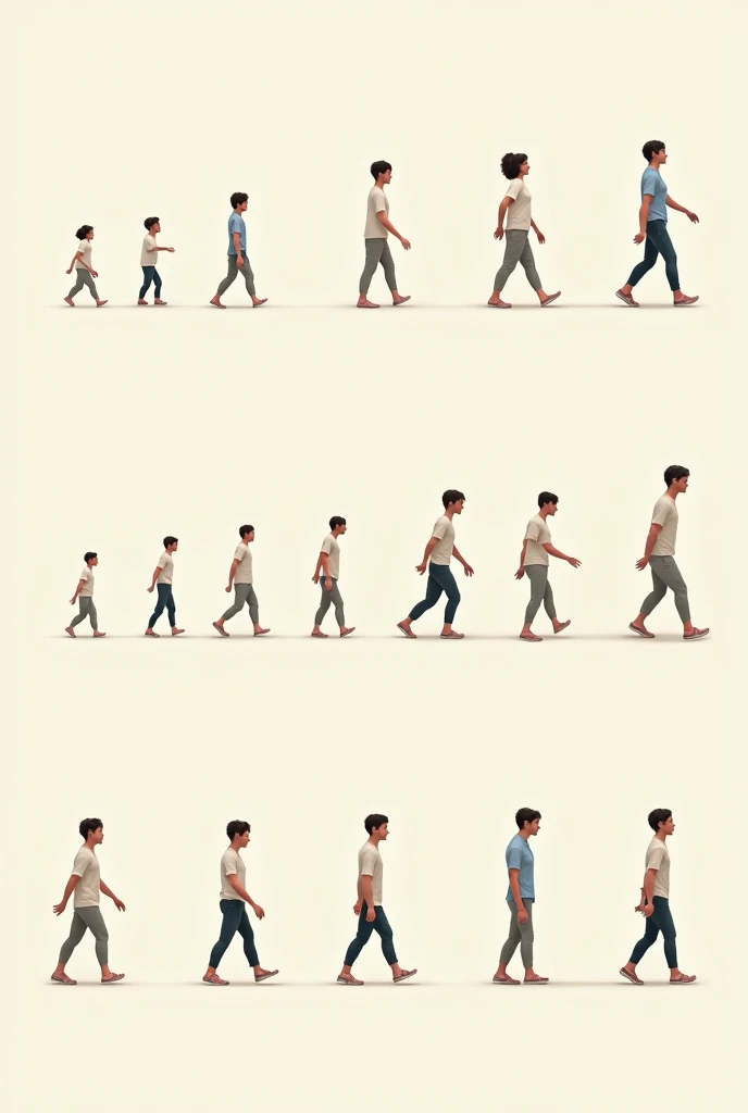 12 images of the same character walking, in logical sequence, in different sequential frames