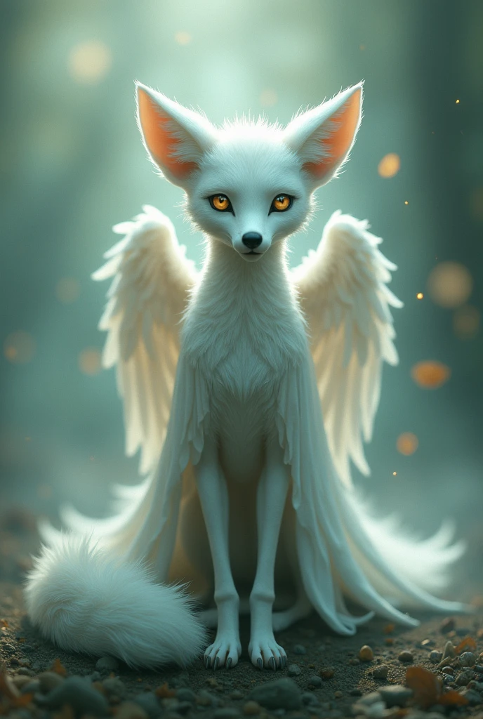 An angel fox in long clothes that looked somewhat blurry 