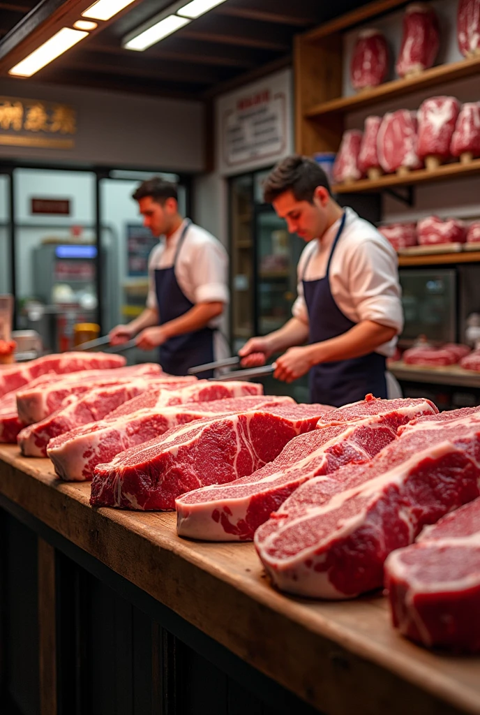(photorealism:1.2), butcher shop with text INVESTMENTSAM2108, add cuts of meat 