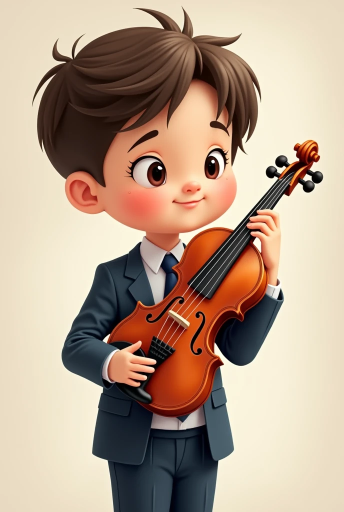 I make the boy in a suit, holding his violin in his hand, in cartoon format, without the glasses, a little low.