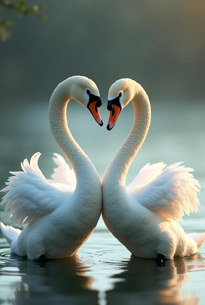 2 swans pecking each other forming a heart