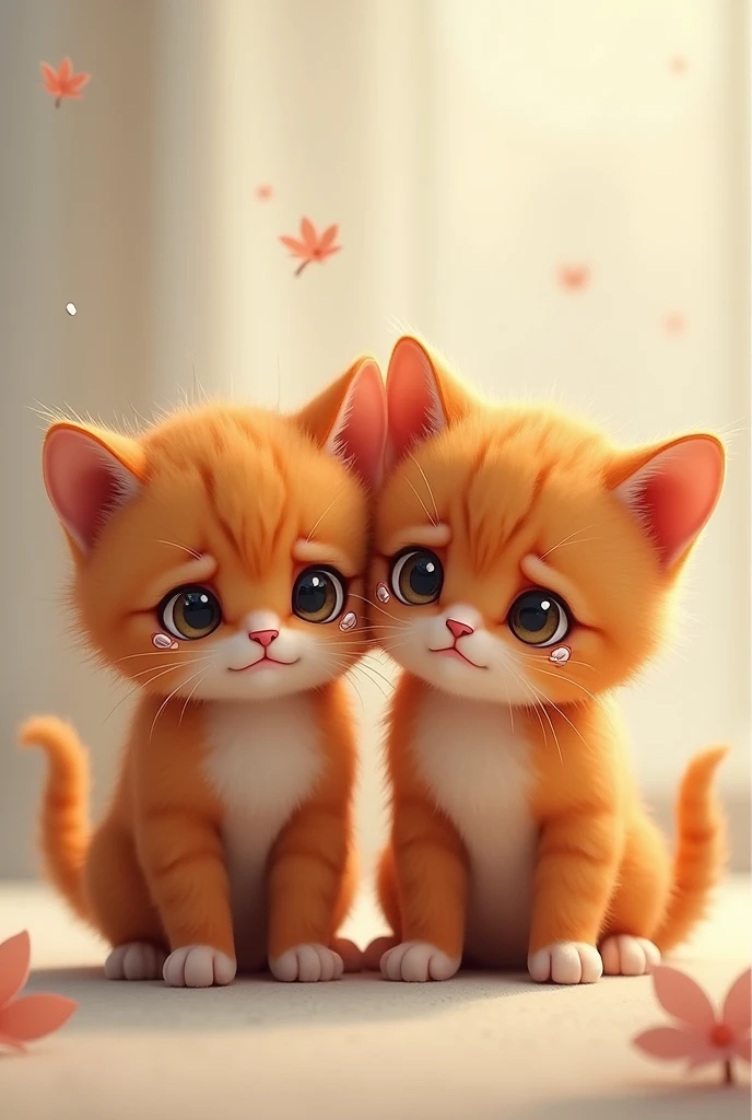 Two Orange kitten is crying with tears from eyes