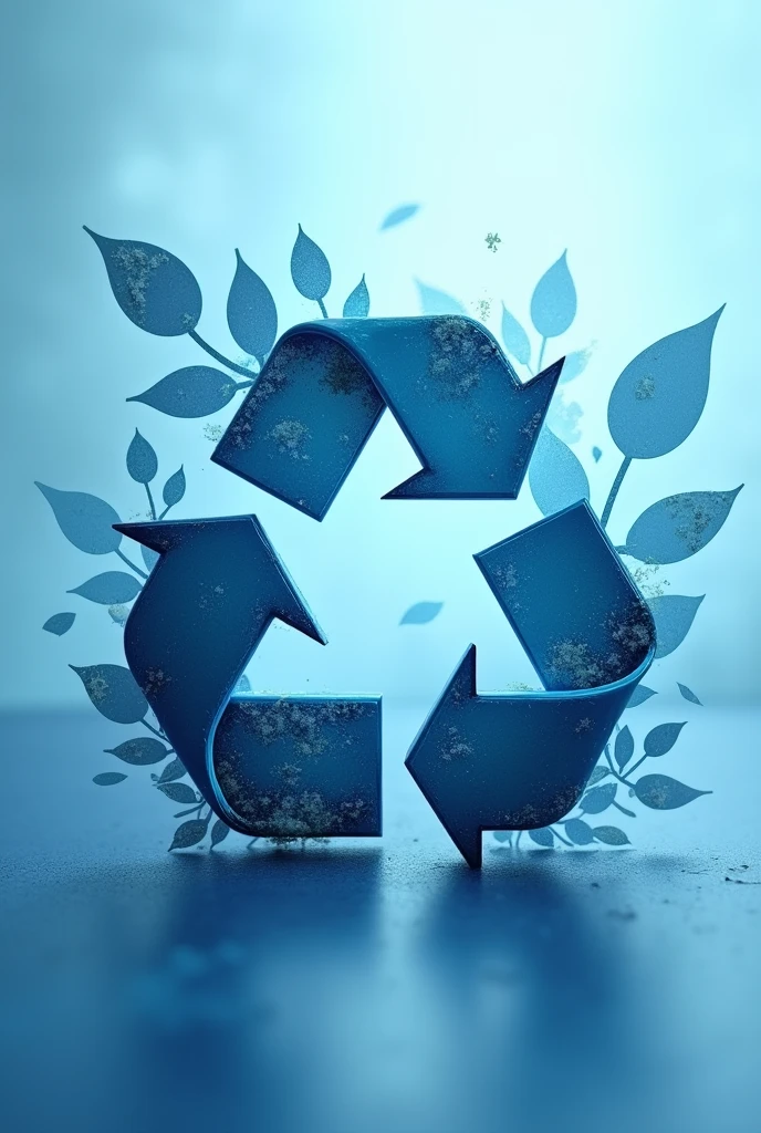 recycling logo with leaves animated blue tone scratches
