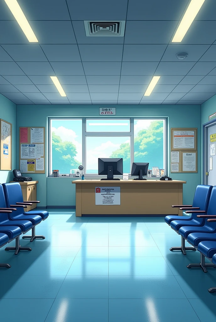 Anime style art of a police station reception area, without people 
