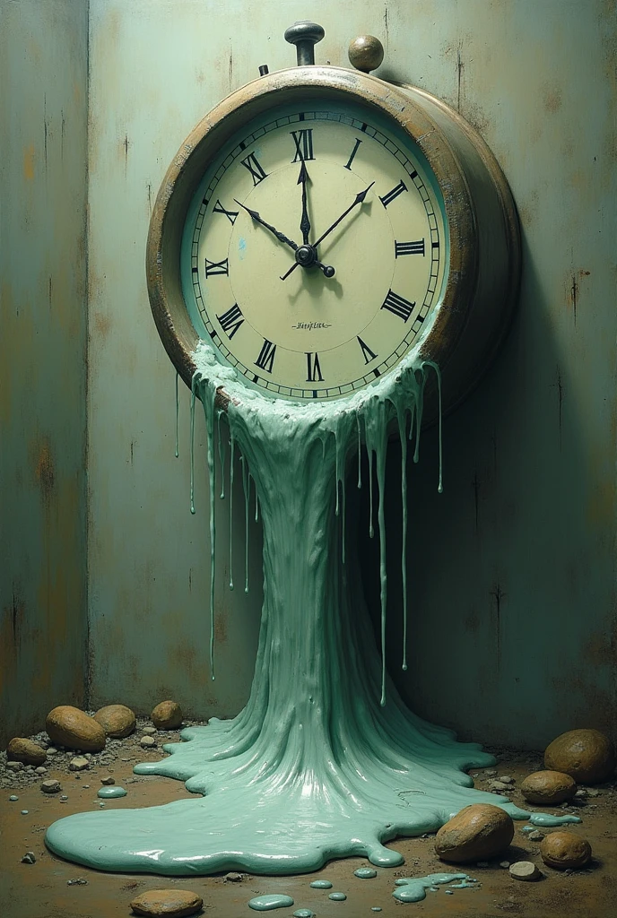 a melting clock, surrealist style, as if time was slipping away.