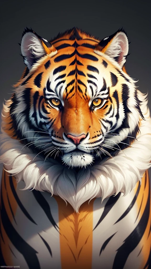 Create an illustration of a majestic tiger whose fur features a gradient transitioning from dark gray to white. The tiger should be dynamic and powerful, with its fur beautifully blended to create a smooth gradient effect. The design should incorporate a logo as part of the tiger's appearance.
The logo should be integrated seamlessly into the tiger's design. This could mean placing the logo on the tiger's body, such as on its flank or chest, or as part of the background. Ensure the logo is distinct and visible, complementing the tiger's fur without overwhelming the overall design.
The tiger’s eyes should be intense and captivating, and its stripes should be subtle yet defined, blending naturally with the gradient fur. The background should be simple to highlight the tiger and the logo, possibly with a soft gradient or abstract design that enhances the focus on the tiger.
The overall color scheme should be harmonious, with the dark gray-to-white gradient creating a striking visual contrast and giving the tiger a sleek, modern appearance. The logo should stand out against this gradient, making sure it is clear and prominent.