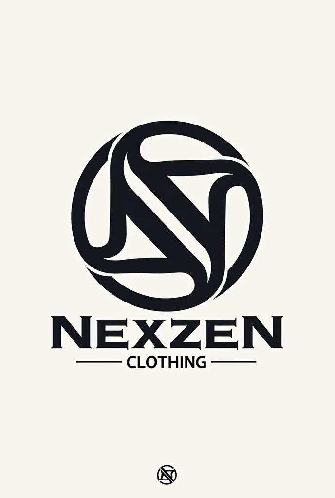 CREATE A BRAND LOGO WITH THE NAME "nexzen CLOTHING". THE LOGO IS STYLIZED TEXT WITH THE LETTER "N" ,"Z"AND "z" INTERWINED, FORMING A LARGR ,CIRCULAR DESIGN .THE TEXT "CLOTHING"IS WRITTEN BELOW IN SMALLER ,ITALICIZED LETTER . THE OVERALL DESIGN IS IN A BOLD ,MODERN FONT.