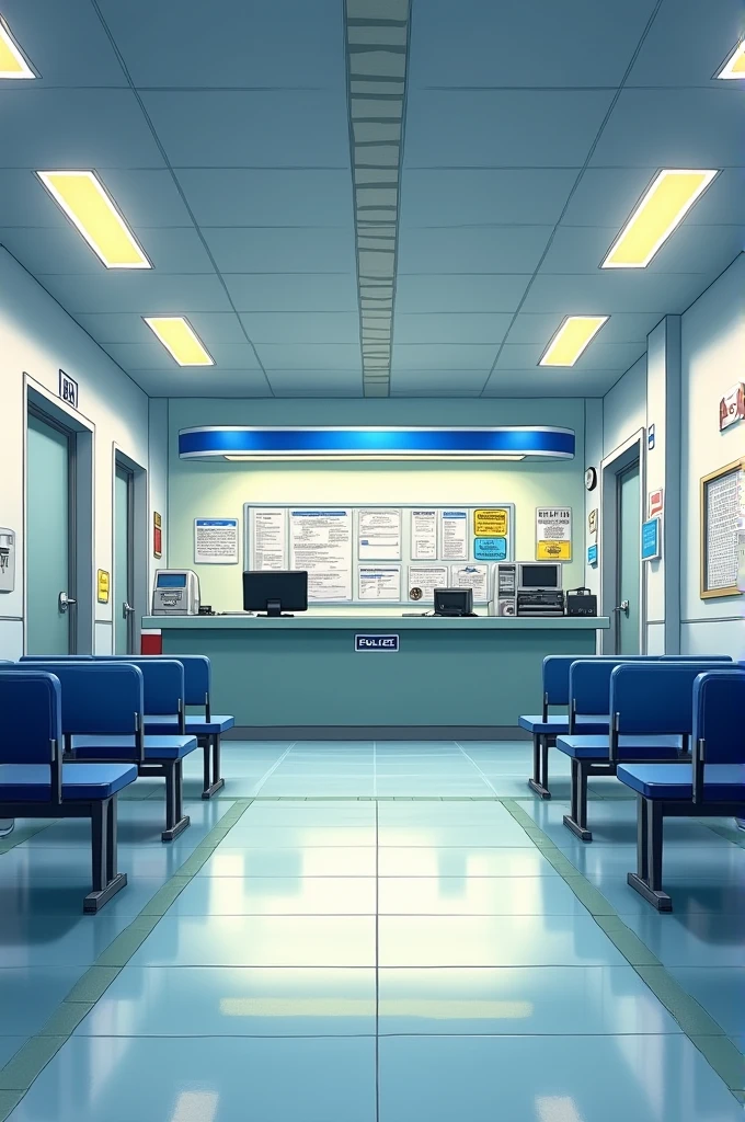 Anime style art of a police station reception area, without people