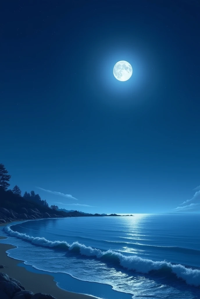A night scene with moon shining bright and around the sea of winters